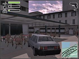 Możesz na przykład przejechać przez znajdującą się nieopodal kawiarnię, podjeżdżając do gangsterów od tyłu... - Misja 5 - Arms Deal | Nicea Driver 3 - Driver 3 - poradnik do gry