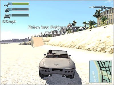 Skręć w prawo, by zjechać z plaży, już na samym początku (screen) - Misja 6 - Booby Trap | Nicea Driver 3 - Driver 3 - poradnik do gry