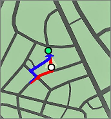 Na tym obrazku widzicie skrót, który możemy zastosować w przypadku, gdy Calita pojedzie po niebieskiej linii (a różnych wariantów jest sporo, więc to jeden przypadek na - Misja 5 - The Chase | Istambuł Driver 3 - Driver 3 - poradnik do gry