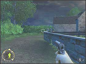 Skieruj się do muru, przy którym powinien stać już Legget (pierwszy screen) - Silence the Guns (1) | Rozdział 3 | Brothers in Arms Road to Hill 30 - Brothers in Arms: Road to Hill 30 - poradnik do gry