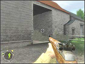 Po ujrzeniu kolejnych żołnierzy Hartsocka ustaw przy jednym z budynków po prawej stronie ekranu, sam natomiast skieruj się w przeciwną stronę - Objective XYZ (3) | Rozdział 5 | Brothers in Arms Road to Hill 30 - Brothers in Arms: Road to Hill 30 - poradnik do gry