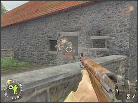 Drużynę podeślij do ukazanego na drugim screenie murku, tak aby mogła zająć się znajdującymi po drugiej stronie strumyka żołnierzami (a raczej odwrócić ich uwagę) - Foucarville Blockade (1) | Rozdział 6 | Brothers in Arms Road to Hill 30 - Brothers in Arms: Road to Hill 30 - poradnik do gry