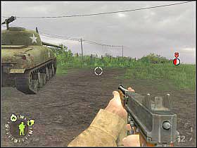 Twój czołg powinien zacząć teraz strzelać do stanowiska maszynowego, którym wcześniej próbowali zająć się Twoi żołnierze - Buying the Farm (2) | Rozdział 12 | Brothers in Arms Road to Hill 30 - Brothers in Arms: Road to Hill 30 - poradnik do gry