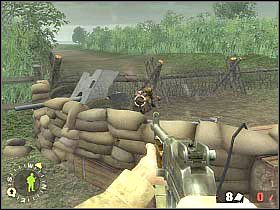 Masz teraz dwa wyjścia: SZYBKO wrócić się na drugą stronę mostu lub schować sterowanego bohatera niedaleko zlikwidowanego przed chwilą stanowiska maszynowego - Alternate Route (3) | Rozdział 13 | Brothers in Arms Road to Hill 30 - Brothers in Arms: Road to Hill 30 - poradnik do gry