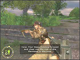Zauważ, iż będziesz mógł skorzystać z furtki znajdującej się za plecami dowódcy, z którym przed chwilą rozmawiałeś - Coles Charge (2) | Rozdział 15 | Brothers in Arms Road to Hill 30 - Brothers in Arms: Road to Hill 30 - poradnik do gry