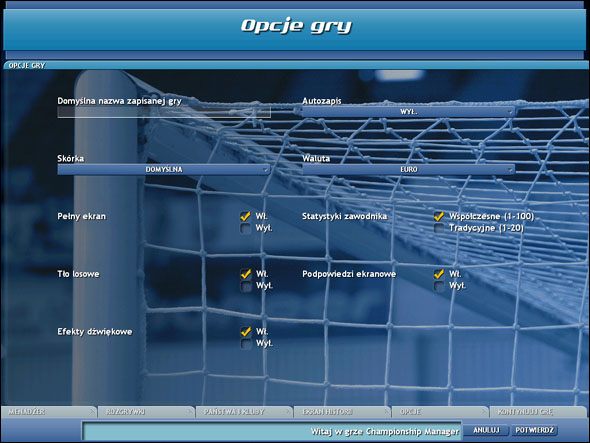 Ekran opcji - Rozpoczynanie gry - Championship Manager 5 - poradnik do gry
