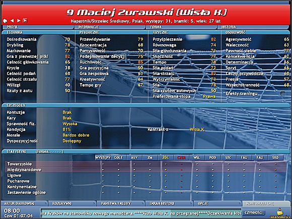 Profil piłkarza - strona pierwsza - Profil piłkarza - Championship Manager 5 - poradnik do gry