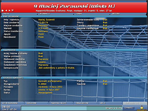 Profil piłkarza - strona druga - Profil piłkarza - Championship Manager 5 - poradnik do gry