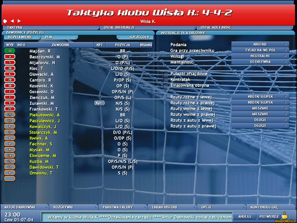 Zakładka zadań taktycznych - Taktyka zespołowa - Taktyka - Championship Manager 5 - poradnik do gry