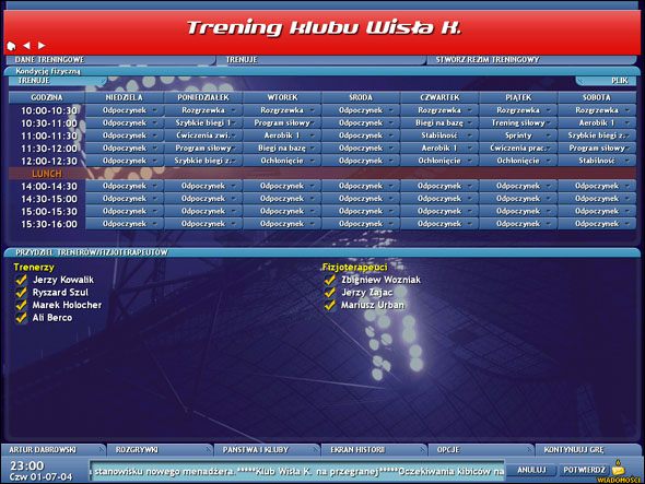 Rozkład treningów - Ustawienia - Trening - Championship Manager 5 - poradnik do gry