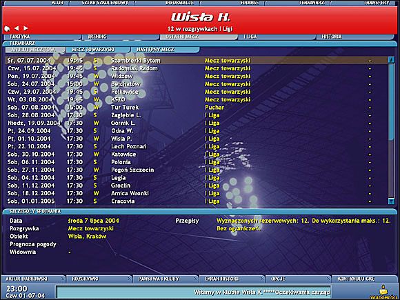 Terminarz - Podsumowanie - Trening - Championship Manager 5 - poradnik do gry