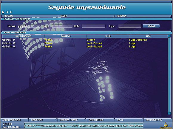 Szybkie wyszukiwanie - Wyszukiwanie zawodników - Transfery - Championship Manager 5 - poradnik do gry