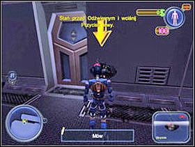 i porozmawiaj ze Strażnikiem. Dowiesz się podstawowych rzeczy na temat Scraplandu. Wybierz Nie mam więcej pytań. Możesz otworzyć drzwi? i wejdź do środka. - Solucja 01 - Scrapland - poradnik do gry