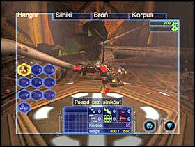 Postępuj według instrukcji. Najpierw musisz wybrać wolny hangar i model pojazdu (na razie nie masz zbyt dużego wyboru :-). Ale tak samo będziesz budować kolejne pojazdy, gdy już będziesz mieć ich plany. - Solucja 02 - Scrapland - poradnik do gry