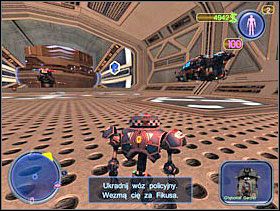 Wyjdź na zewnątrz. Jesteś w dzielnicy Przemysłowej. Ukradnij policyjny statek i leć na spotkanie. - Solucja 07 - Scrapland - poradnik do gry