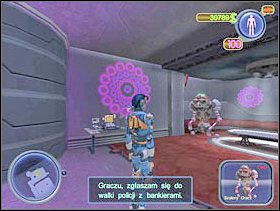 Porozmawiaj z Szalonym Graczem i przyjmij wyzwanie. Walka odbędzie się w Fundacji Chimera. Nie będziesz w niej sam, pomogą Ci inne roboty. Zatem nie strzelaj w pojazdy oznaczone zielonymi strzałkami, tylko w te z czerwonymi. - Solucja 09 - Scrapland - poradnik do gry