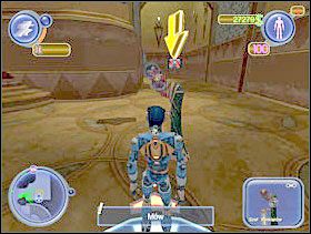 Teraz udaj się do Banku. Musisz się zakraść do pokoju Szefa Bankierów, a tylko on może się tam dostać. Znajdź go - spaceruje gdzieś po Banku i zamień się w niego (domyślnie prawy przycisk myszy). - Solucja 22 - Scrapland - poradnik do gry