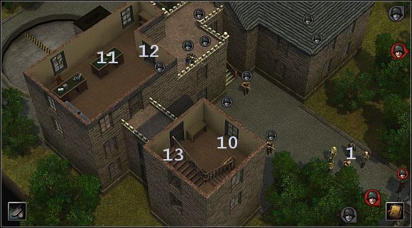 Przy oknie (10 ) możesz ustawić snajpera, by w ten sposób pozbyć się niewidocznych wcześniej wrogów - [Oś] (Brandenburgia) Niemiecka posiadłość | Silent Storm - Silent Storm - poradnik do gry