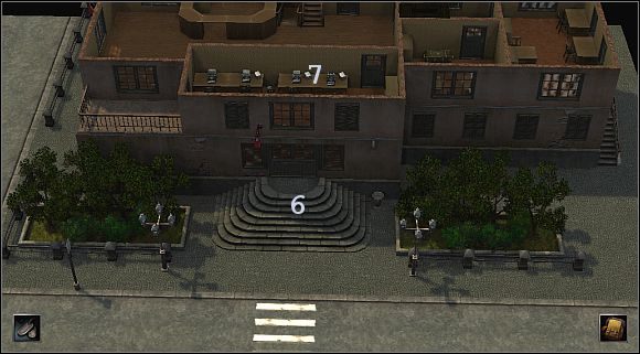 Podejście doń otwarcie może skończyć się katastrofą, zatem polecam wysłać tu zwiadowcę, by odkrył pozycje wrogów (i ewentualnie ostrzelał ich, jeśli ma pistolet z tłumikiem), a następnie zdjąć ich z pomocą snajpera - [Alianci] (Hanower) Kwatera niemieckiego wywiadu | Silent Storm - Silent Storm - poradnik do gry