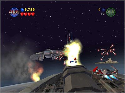 Od czasu do czasu na swojej drodze napotkasz czerwone kóła przypominające tarcze - musisz do nich strzelać, by otworzyć przejście dalej - [E3] Chapter 1 - Battle Over Coruscant - LEGO Star Wars - poradnik do gry