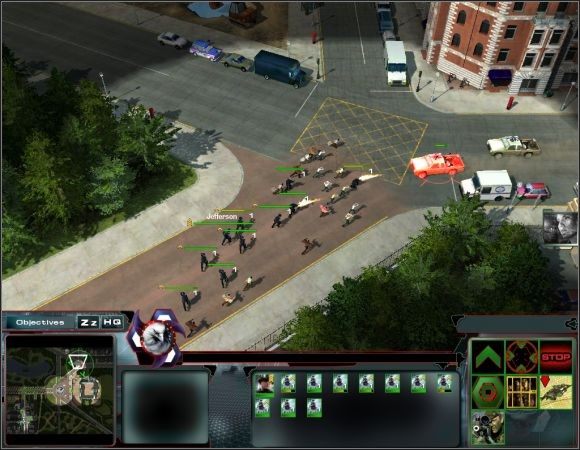 W miejscu, gdzie zaczniesz się zbliżać do skrzyżowania [5] , przygotuj się na, że ze wschodu drogą nadjedzie kilka wrogich wozów, które mogą rozjechać twoich żołnierzy - Misja 2 | Misje 1-5 | Act of War Direct Action - Act of War: Direct Action - poradnik do gry