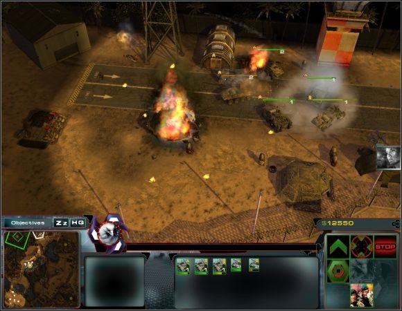 Dobuduj kilka Strykerów, odpowiednio je dozbrój i wyślij na północ w stronę wrogiego lotniska [3] - Misja 7 | Misje 6-10 | Act of War Direct Action - Act of War: Direct Action - poradnik do gry