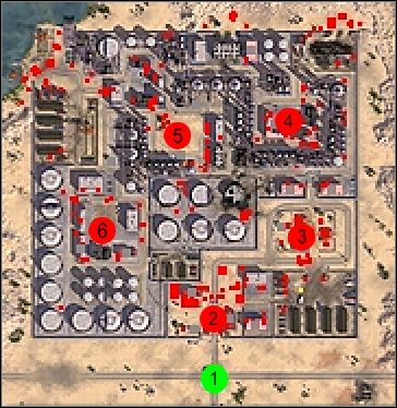 Rozpoczynasz z kilkoma oddziałami piechoty oraz paroma pojazdami na południe od rafinerii [1] - Misja 8 | Misje 6-10 | Act of War Direct Action - Act of War: Direct Action - poradnik do gry