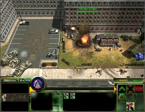 Oczyść pobliski blok z piechurów wroga i przeprowadź wszystkimi oddziałami szturm na małą bazę przeciwnika [screen] - Misja 12 | Misje 11-14 | Act of War Direct Action - Act of War: Direct Action - poradnik do gry