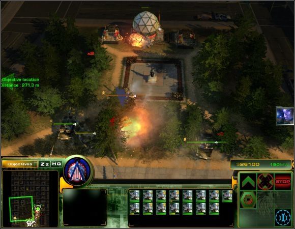 Przegrupuj swoje siły, stwórz kilka Buggy oraz Abramsów, po czym wyślij wojska pancerne do słabo bronionego garnizonu na północnym zachodzie [5] - Misja 14 | Misje 11-14 | Act of War Direct Action - Act of War: Direct Action - poradnik do gry