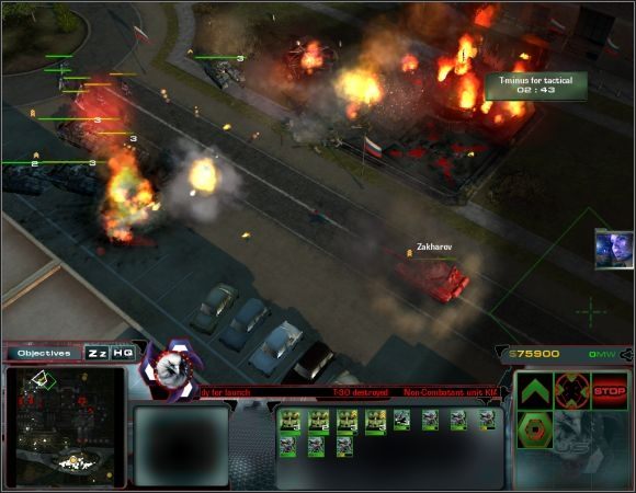 Sojusznicy, w postaci rosyjskich oddziałów, pojawią się północnym-zachodzie (niedaleko bazy wroga, którą zniszczyłeś przed atakiem terrorystów), południowym-zachodzie oraz południowym wschodzie - Misja 11 | Misje 11-14 | Act of War Direct Action - Act of War: Direct Action - poradnik do gry