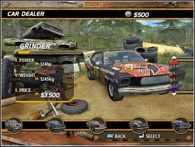 Giełda samochodowa to miejsce już trochę nam znane (dokonywaliśmy tu zakupu naszej pierwszej fury). W niedługim czasie asortyment giełdy znacznie się powiększy. - Instrukcja cd. | FlatOut - FlatOut - poradnik do gry