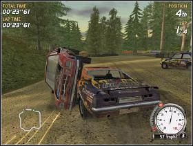 Pierwsza plansza, w której poza szutrem jest też trochę asfaltu (na prostej start-meta) - Bronze Class (2) | Trasy | FlatOut - FlatOut - poradnik do gry