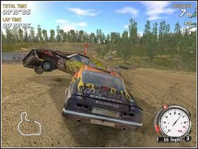 Pierwszy, dość ostry zakręt ścinamy, a na następnym trzymamy się środka - Gold Class (2) | Trasy | FlatOut - FlatOut - poradnik do gry