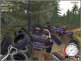 Początek nie powinien nam sprawić większych problemów, jednak uważamy na trzecim zakręcie i nie rozpędzamy się za mocno, ponieważ łatwo możemy wylecieć poza trasę - Gold Class (3) | Trasy | FlatOut - FlatOut - poradnik do gry