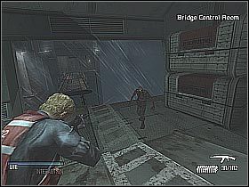 Podejdź do ukazanej na pierwszym screenie konsoli i wciśnij przycisk, dzięki czemu dosuniesz sobie część mostu - Find Kamskys laptop (1) | Platforma | Cold Fear - Cold Fear - poradnik do gry