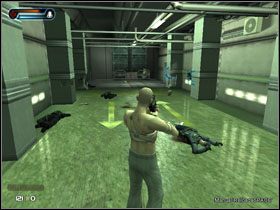 Wchodzimy do wskazanego na obrazku powyżej pomieszczenia, gdzie zauważamy guzik - [Solucja] Etap 5 cd. | Second Sight - Second Sight - poradnik do gry