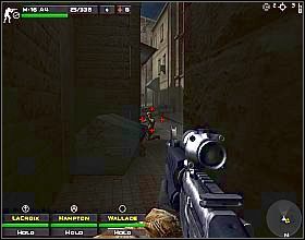 Wyjdź z magazynu przez przejście na wschodzie i skręć w uliczkę z lewej, a potem w kolejną, która ciągnie się między blokami [1] - Misja 1 | Close Combat First to Fight - Close Combat: First to Fight - poradnik do gry