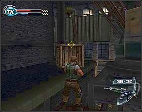 Po scence wyjdź z biura i kiedy znajdziesz się w palącym pomieszczeniu, przejdź przez drzwi na wprost ciebie - Unfinished Business (2) | Misja 3 | Psi-Ops The Mindgate Conspiracy - Psi-Ops: The Mindgate Conspiracy - poradnik do gry