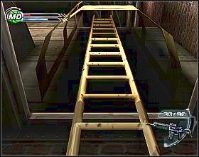 Na szczycie weź apteczkę wiszącą na ścianie i otwórz drzwi, ale przez nie nie wychodź - Assembling The Pieces (2) | Misja 4 | Psi-Ops The Mindgate Conspiracy - Psi-Ops: The Mindgate Conspiracy - poradnik do gry