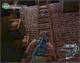 Przy drzwiach w narożniku z lewej znajduje się działko, które w krótkim czasie może zrobić z ciebie mielone - Assembling The Pieces (1) | Misja 4 | Psi-Ops The Mindgate Conspiracy - Psi-Ops: The Mindgate Conspiracy - poradnik do gry