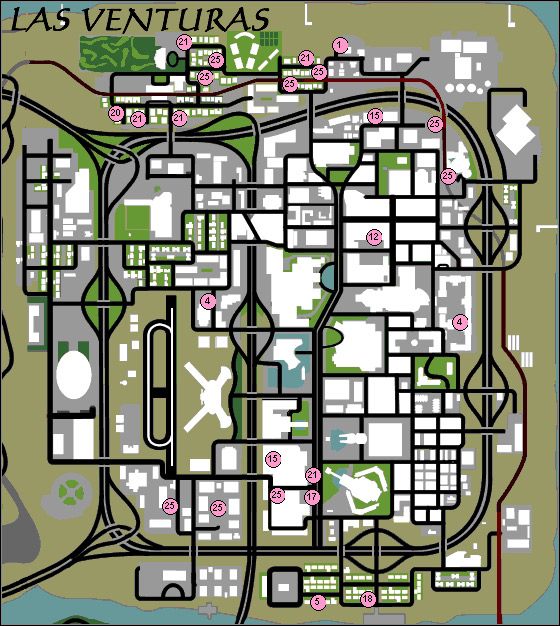 Lokalizacja pojazdów eksportowych w Las Venturas - Export - Mapy (1) | Zadania dodatkowe w GTA San Andreas - Grand Theft Auto: San Andreas - poradnik do gry