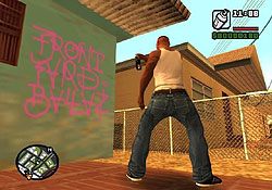 Udajcie się teraz do East Los Santos, tutaj również znajdziesz trzy obce logosy do zamalowania (żeby jeden z nich odnaleźć, musisz wdrapać się na dach) - GTA San Andreas: Sweet (S) - Los Santos, solucja, opis przejścia - GTA San Andreas - poradnik do gry