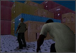 Dokoła piętrzą się stosy kontenerów, pilnowanych przez uzbrojonych strażników - GTA San Andreas: Woozie (W) - San Fierro, solucja, opis przejścia - GTA San Andreas - poradnik do gry