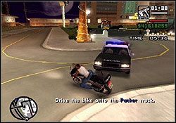 Potrzebujecie czterech policyjnych motocykli, na których chłopcy Wooziego mają udawać eskortę przydzieloną do ochrony konwoju pieniędzy z Caliguli - GTA San Andreas: Skok (Robbery), przygotowania - solucja, opis przejścia - GTA San Andreas - poradnik do gry