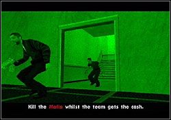 Załatw strażników, podłóż ładunki pod generator (dwie wielkie maszyny na środku pokoju) - GTA San Andreas: Skok (Robbery), napad na kasyno - solucja, opis przejścia - GTA San Andreas - poradnik do gry