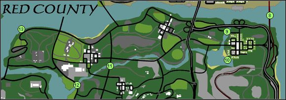 Lokalizacja miejsc występowania ostryg w Red County - GTA San Andreas: Ostrygi (Oysters) - mapy Las Venturas i Red County - GTA San Andreas - poradnik do gry