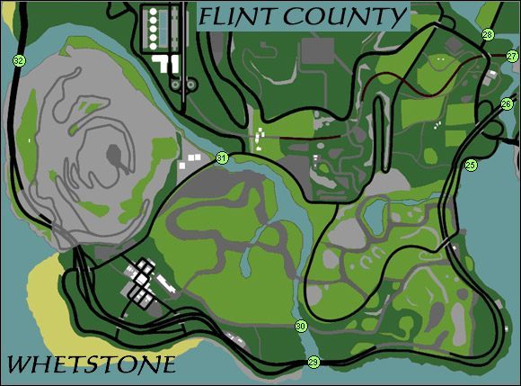 Lokalizacja miejsc występowania ostryg w Whetstone i Flint County - GTA San Andreas: Ostrygi (Oysters) - mapy Los Santos, Whetstone i Flint County - GTA San Andreas - poradnik do gry