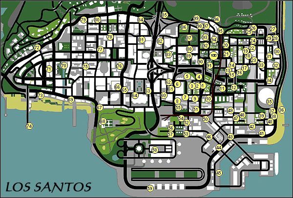 Lokalizacja znaków gangów w Los Santos - GTA San Andreas: Znaki gangów (Tags) - lista wszystkich - GTA San Andreas - poradnik do gry