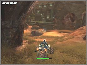 Dotrzesz do budynku przy którym będziesz musiał pozostawić wehikuł - Desert Thunder | Solucja Pariah - Pariah - poradnik do gry