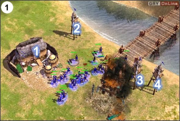 Gdy fortece będą gotowe, spójrz na punkt (1) i na powyższy obrazek - [Korea] Misja 2 cz.1 w Empire Earth II - Empire Earth II - poradnik do gry